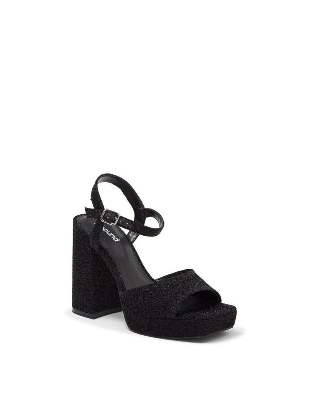 ABOUND "Lucia" Block Heel Platform Sandals Black Glitter Ankle Strap